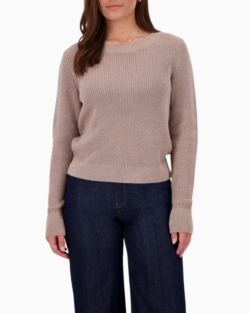 Monari cotton knit jumper with Lurex shimmer and round neckline