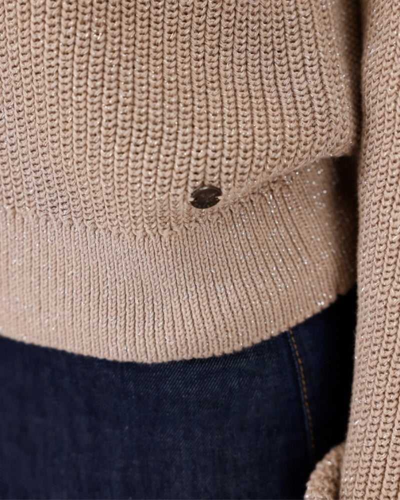 Close-up of Lurex thread detail on Monari basic knit jumper