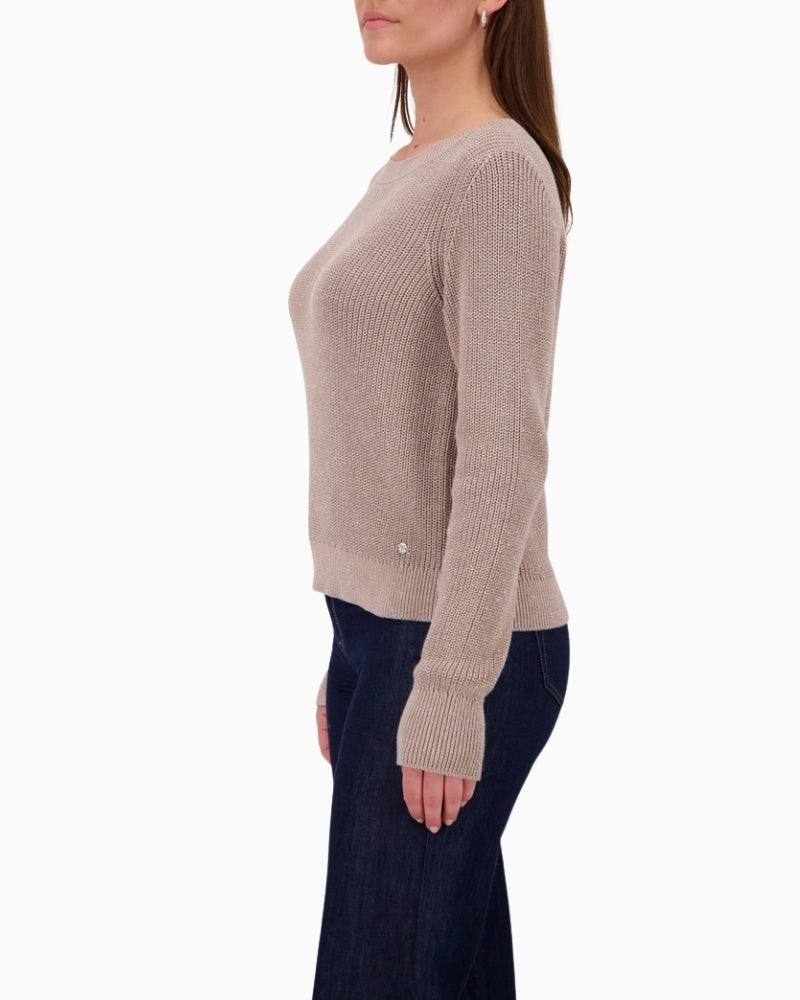 Side view of Monari jumper showing length and soft drape