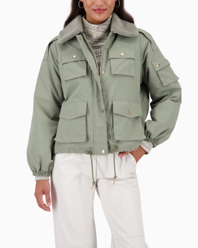 Monari cargo jacket with faux fur collar and snap front pockets