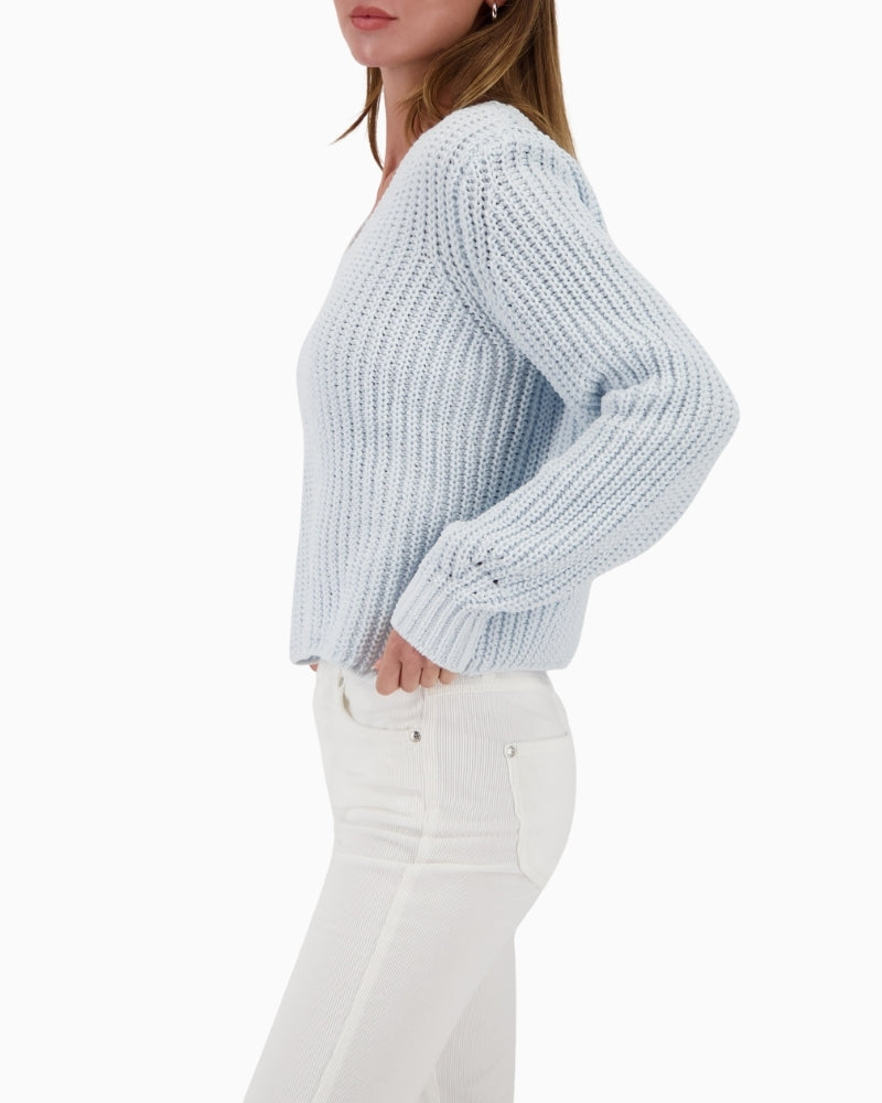 Side view of Monari jumper showing relaxed drape and fit
