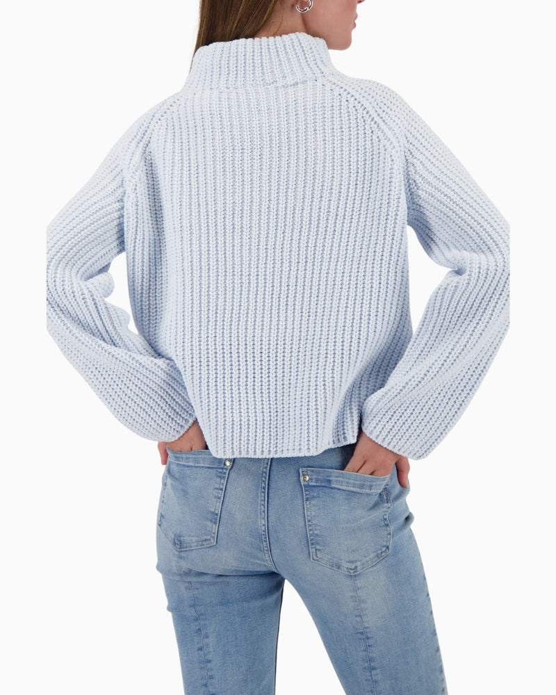 Back view of blue chenille jumper with regular fit