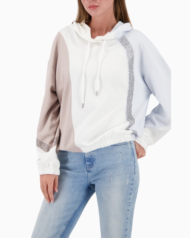 Monari off-white colourblock hoodie in soft stretch jersey