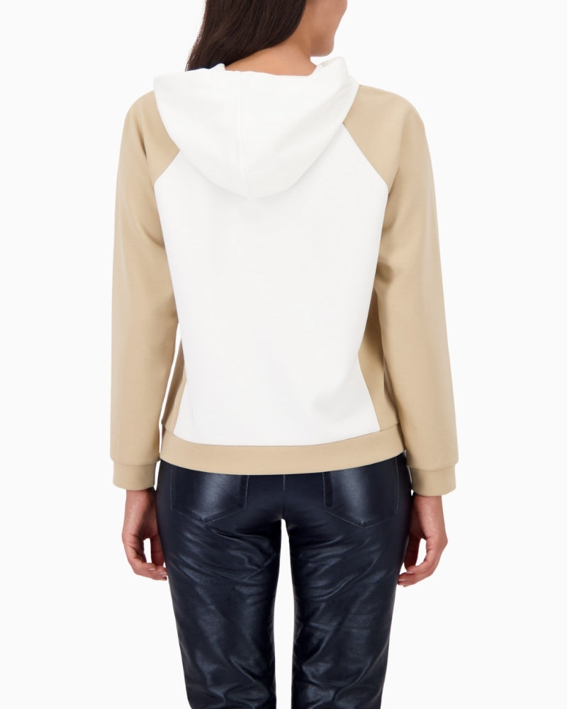 Back of Monari colourblock hoodie showing casual shape and long sleeves