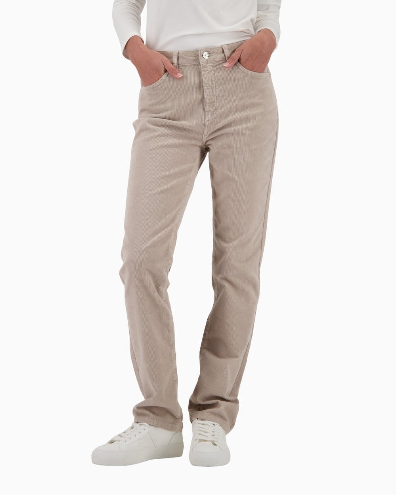 Monari beige corduroy trousers in soft stretch cotton