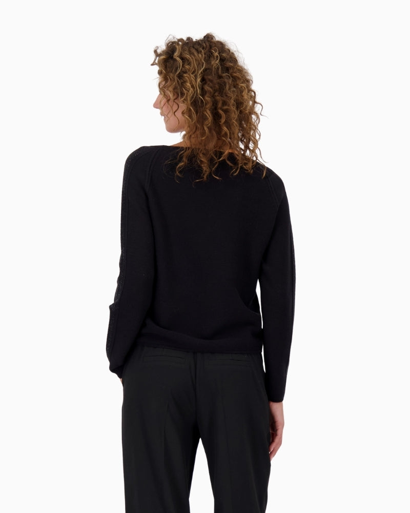 Back view of regular fit Monari cotton sweater in black with long sleeves
