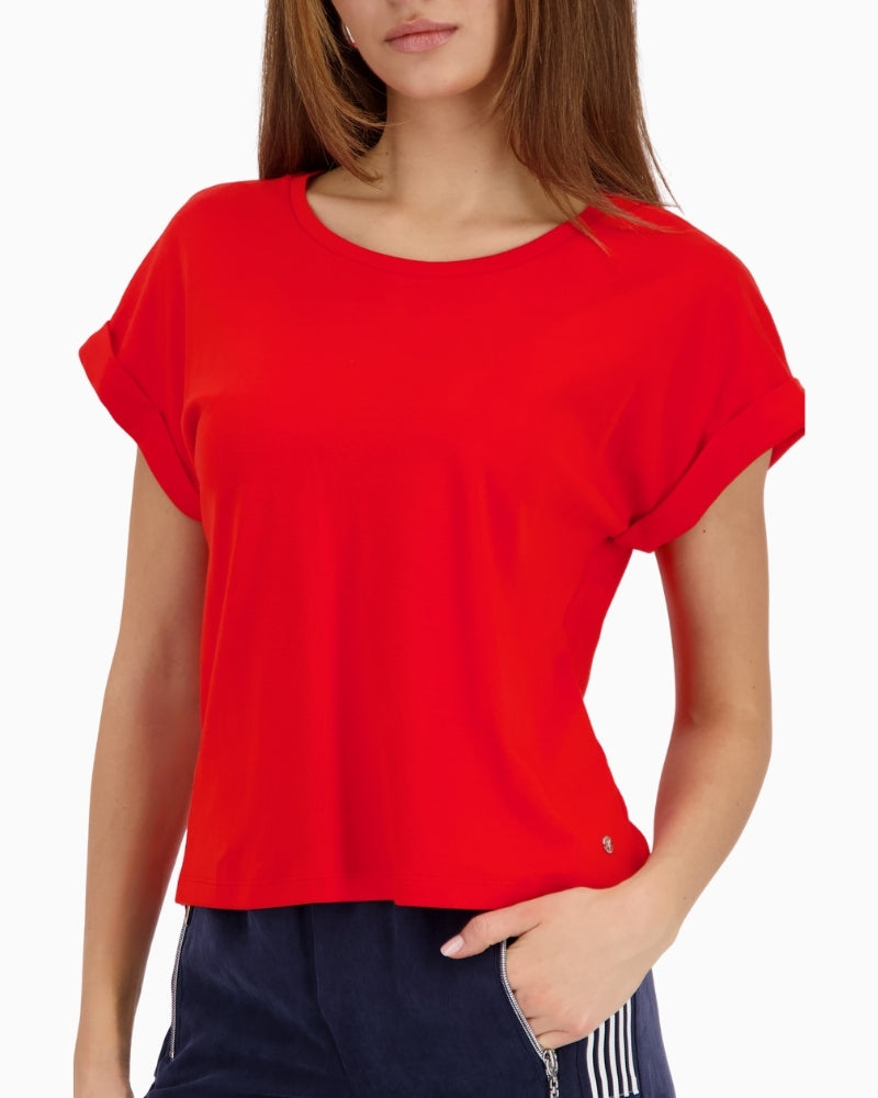 Monari cotton T-shirt red front view laid flat – Áines Boutique