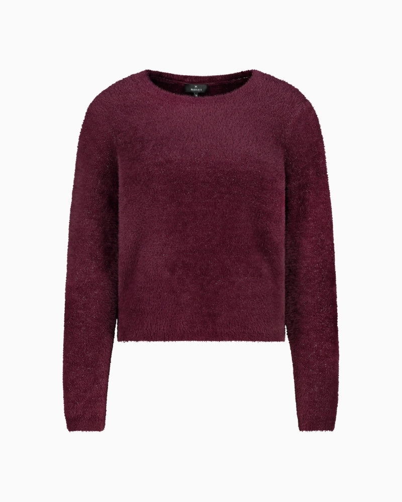 Monari fluffy lurex pullover in beige with round neck and long sleeves