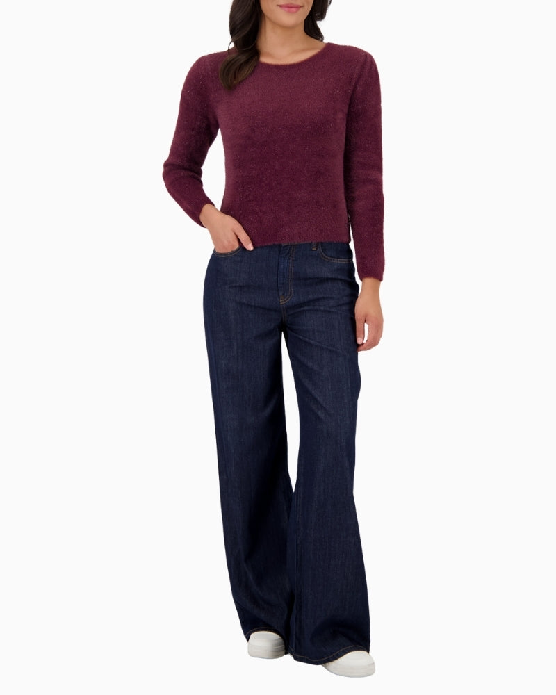 Monari fluffy lurex pullover in beige with round neck and long sleeves