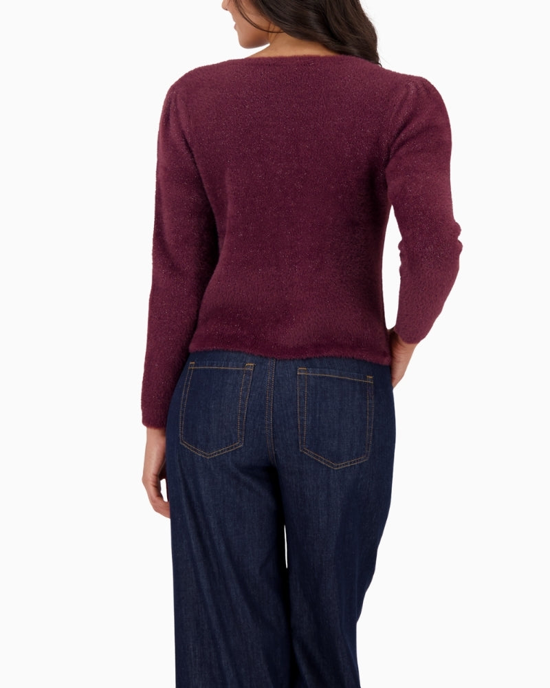Back view of Monari lurex jumper showing regular fit and cosy shape
