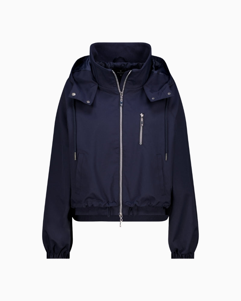 Monari navy hooded jacket product front on white background – Áines Boutique