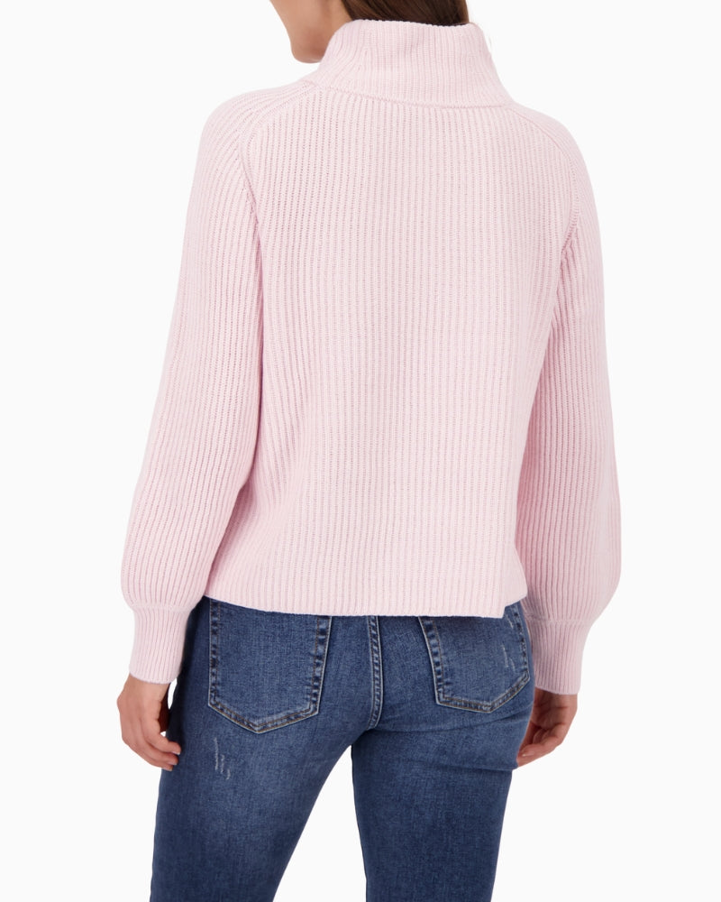 Woman wearing Monari rose knit pullover back view – Áines Boutique