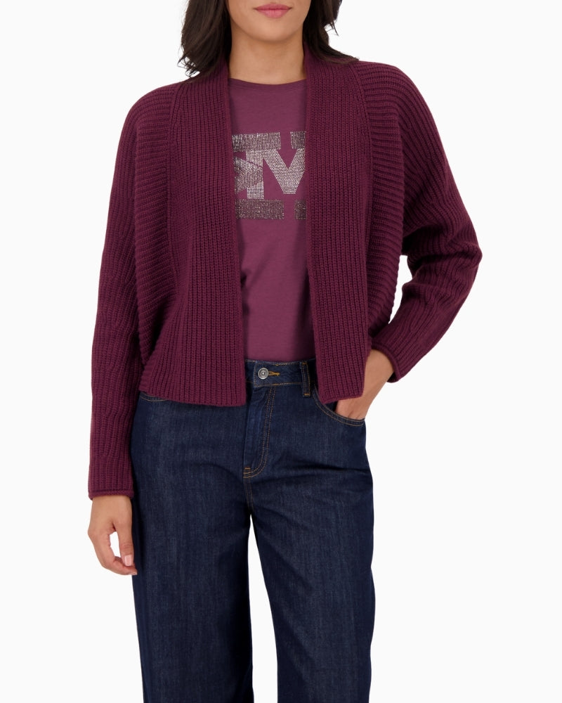 Open-front cardigan with rolled hem and soft wool blend