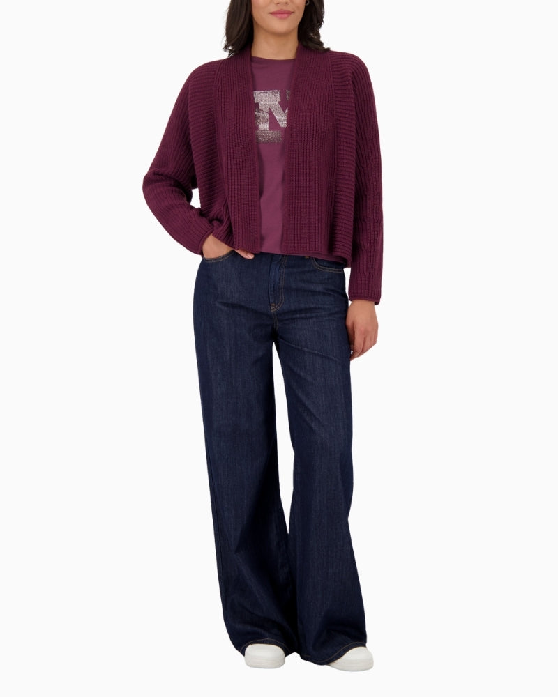 Monari Bordeaux knit throw with shawl collar and ribbed structure