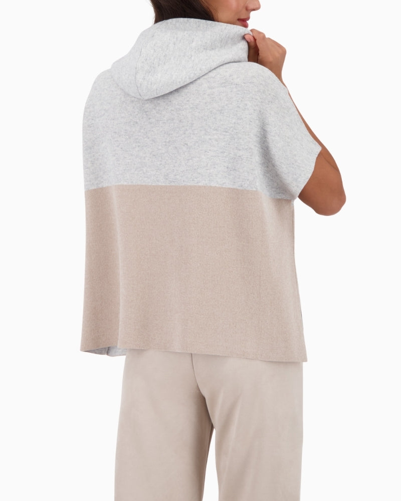 Back view of Monari colour block cape in warm knit fabric