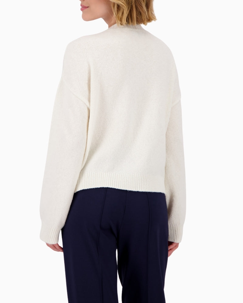 Back view of Monari white knitted jumper with round neckline