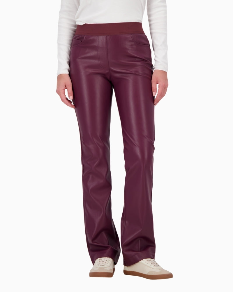 Monari straight-leg leather look trousers with elastic waistband