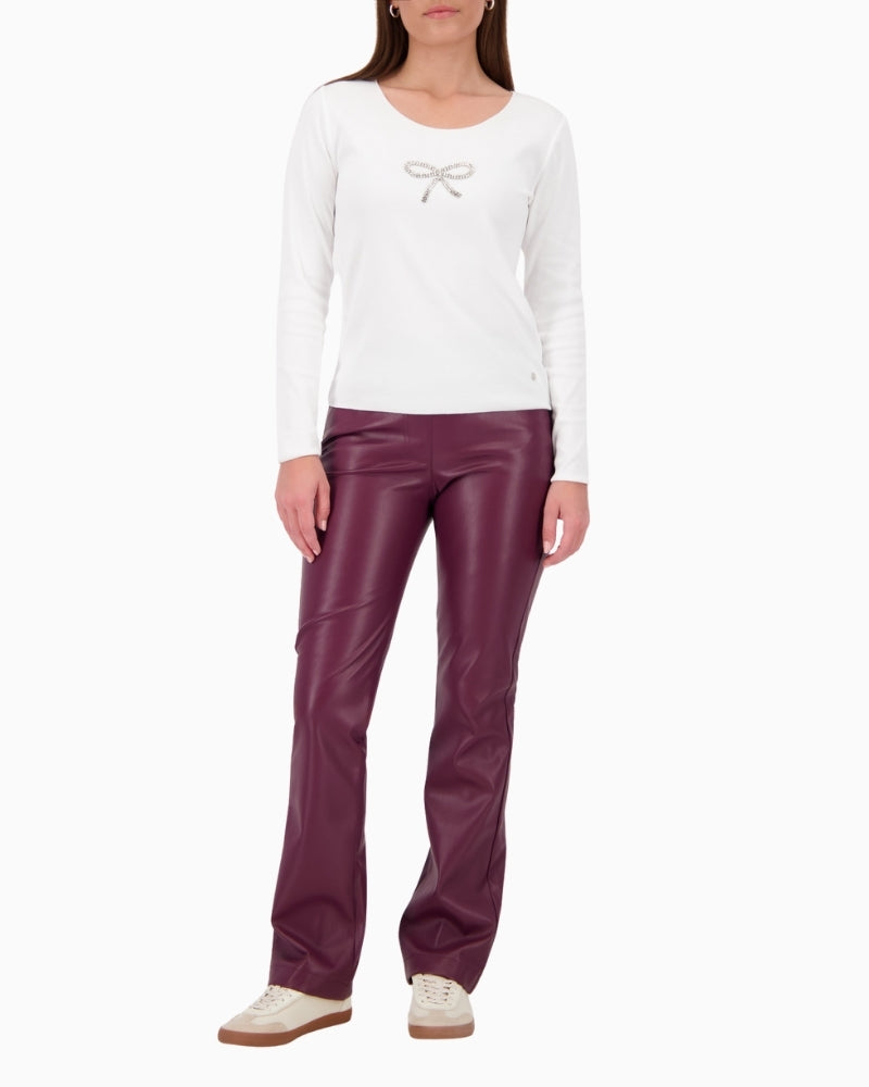 Monari straight-leg leather look trousers with elastic waistband