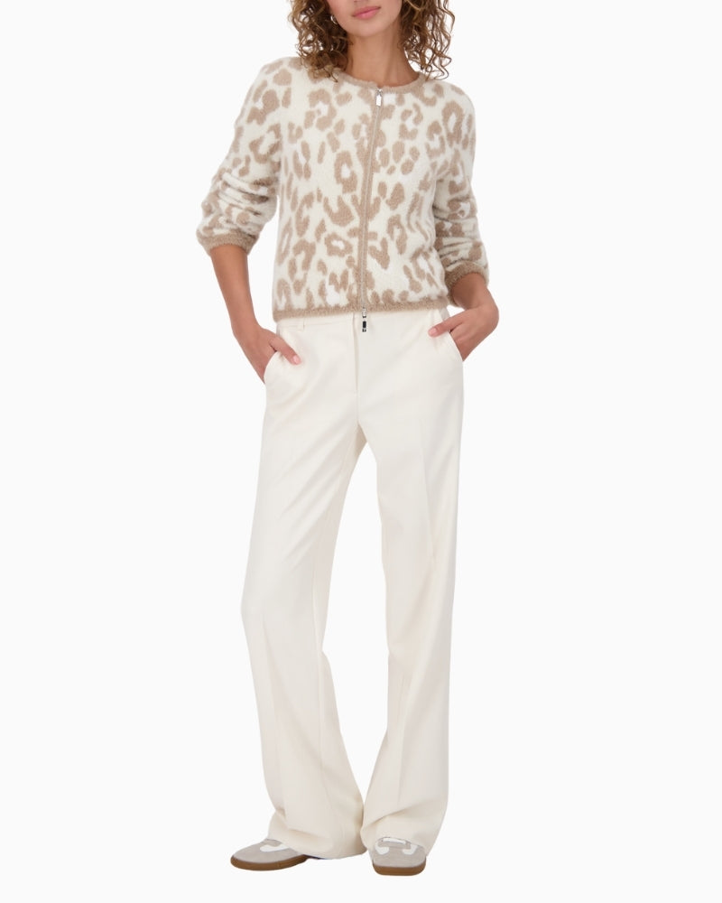 Monari leopard print cardigan with round neck and 2-way zip