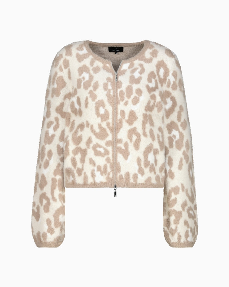 Monari leopard print cardigan with round neck and 2-way zip
