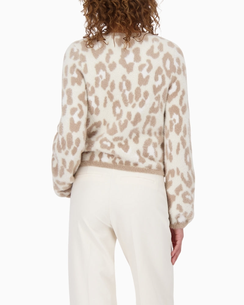 Back view of Monari regular fit cardigan in leopard design