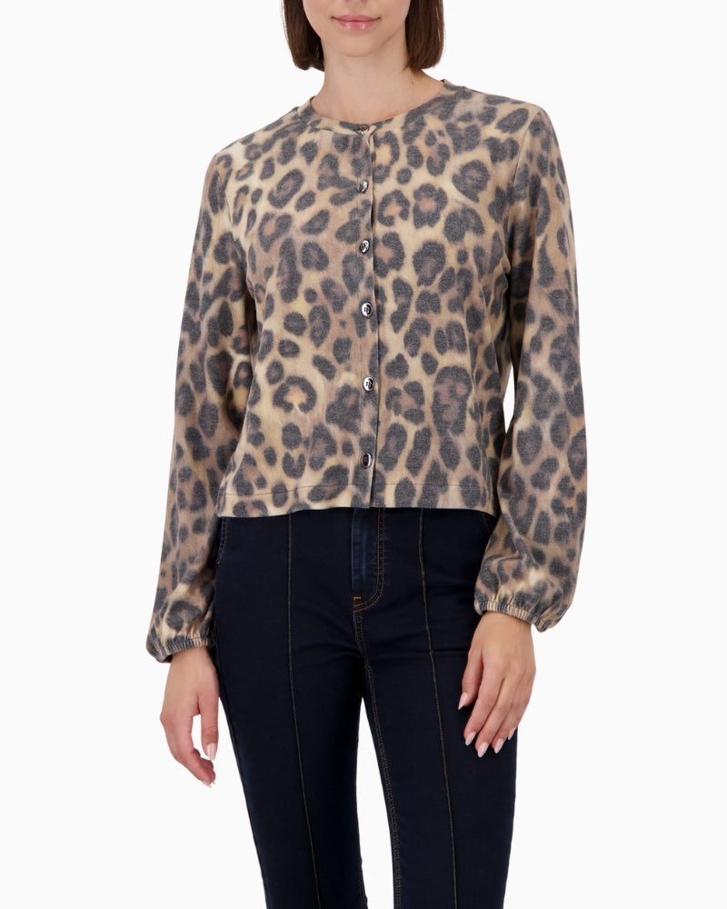 Monari leopard print jacket with button front and round neckline