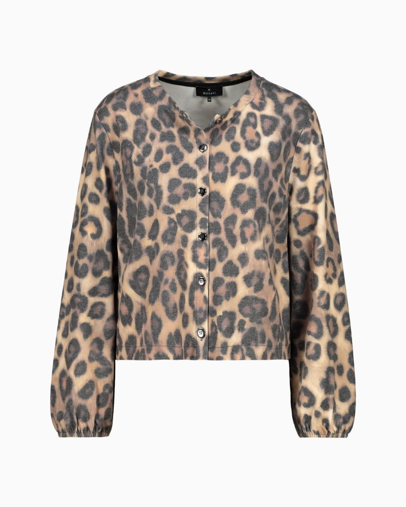 Monari leopard print jacket with button front and round neckline