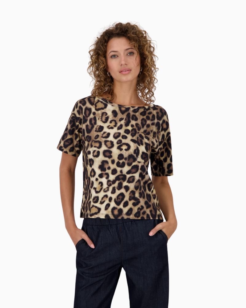 Leopard print cotton-modal T-shirt by Monari with patch pocket