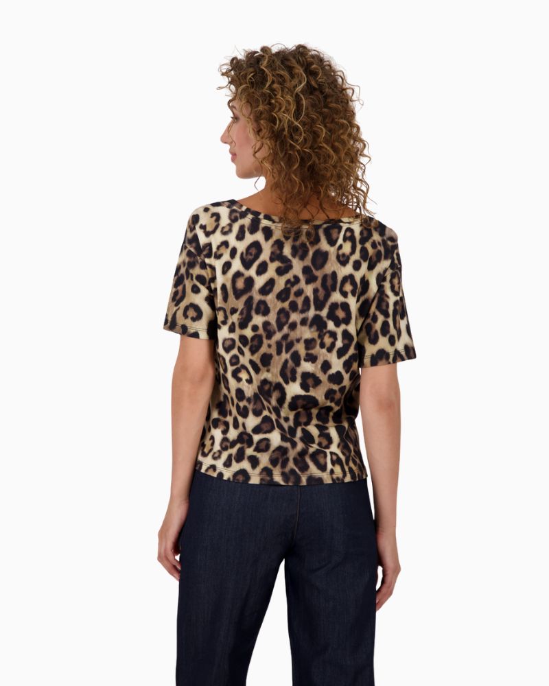 Back view of Monari short sleeve tee showing slit detail and relaxed fit