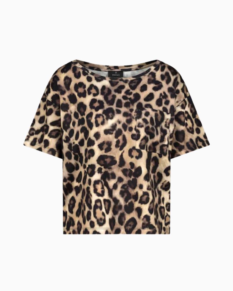Leopard print cotton-modal T-shirt by Monari with patch pocket