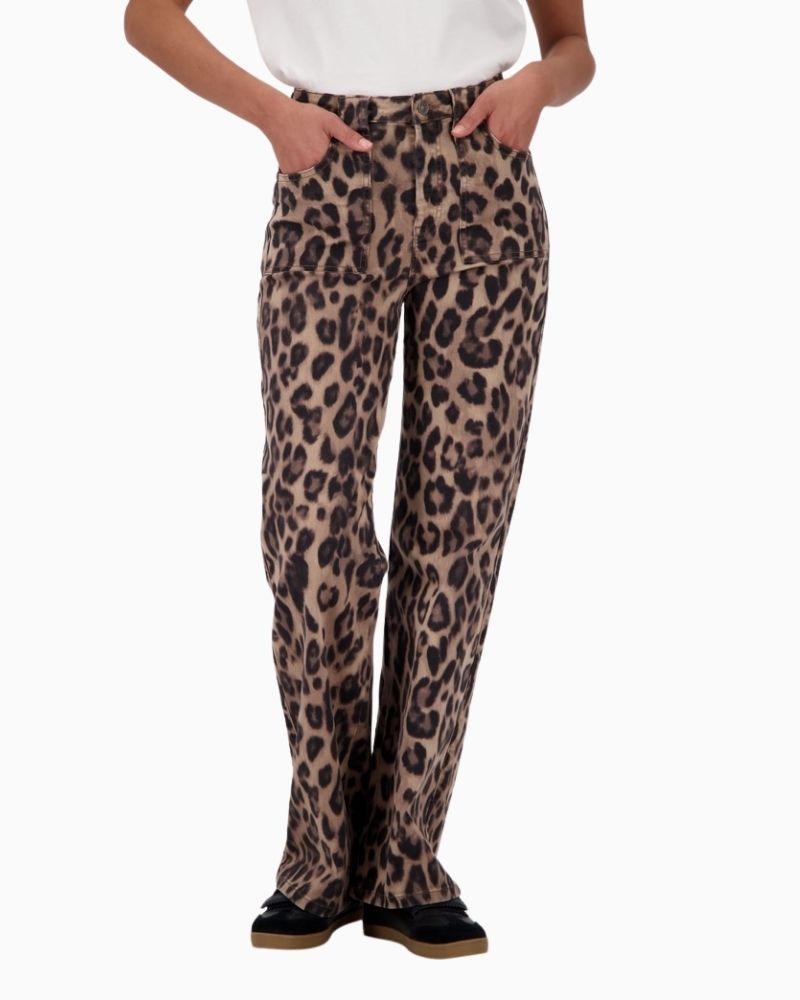 Monari wide-leg leopard trousers with patch pockets and soft stretch