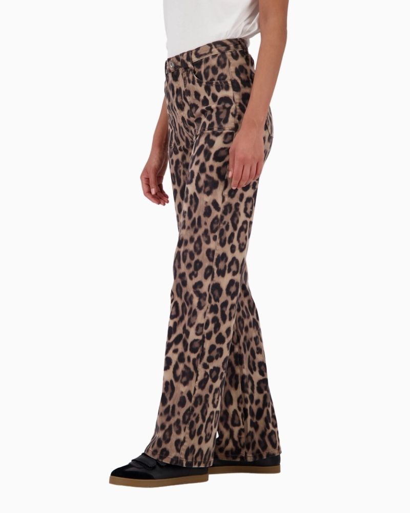 Side view of Monari cotton blend trousers showing relaxed leg and leopard print