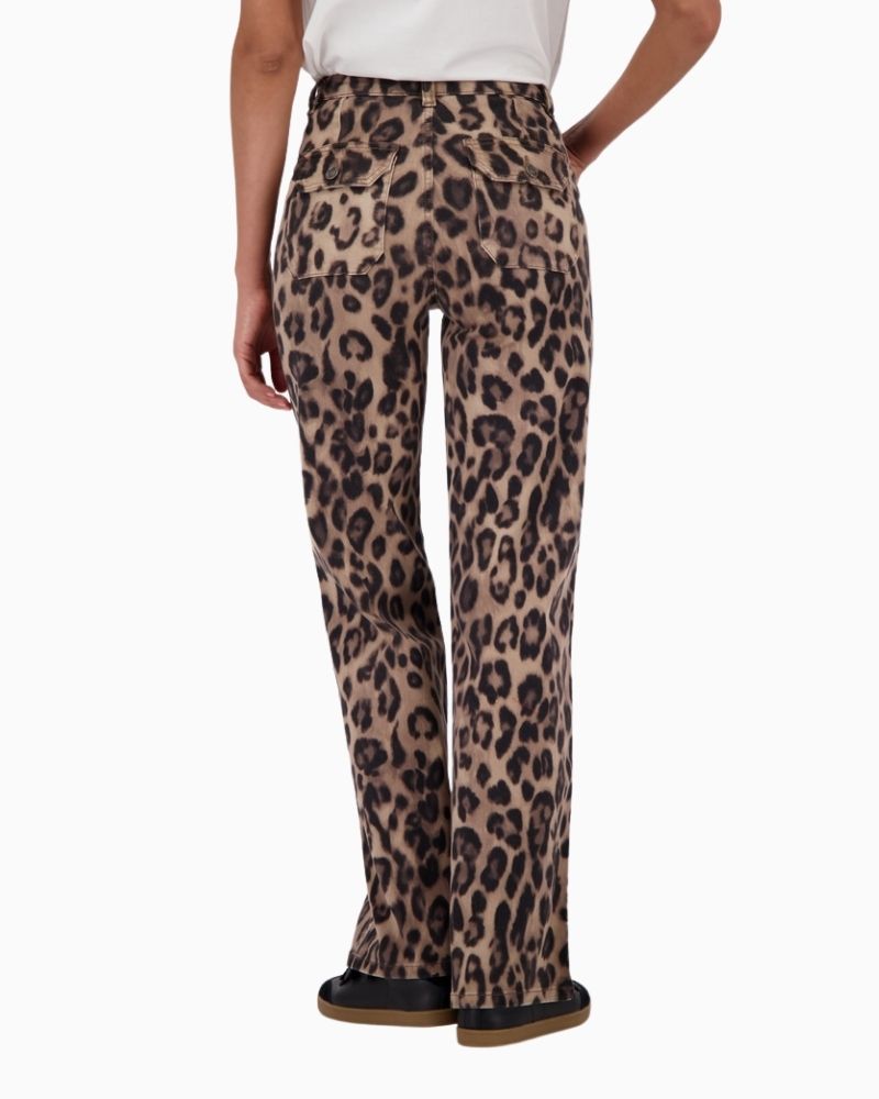 Back view of Monari cotton blend trousers showing relaxed leg and leopard print