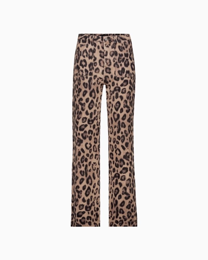 Monari wide-leg leopard trousers with patch pockets and soft stretch