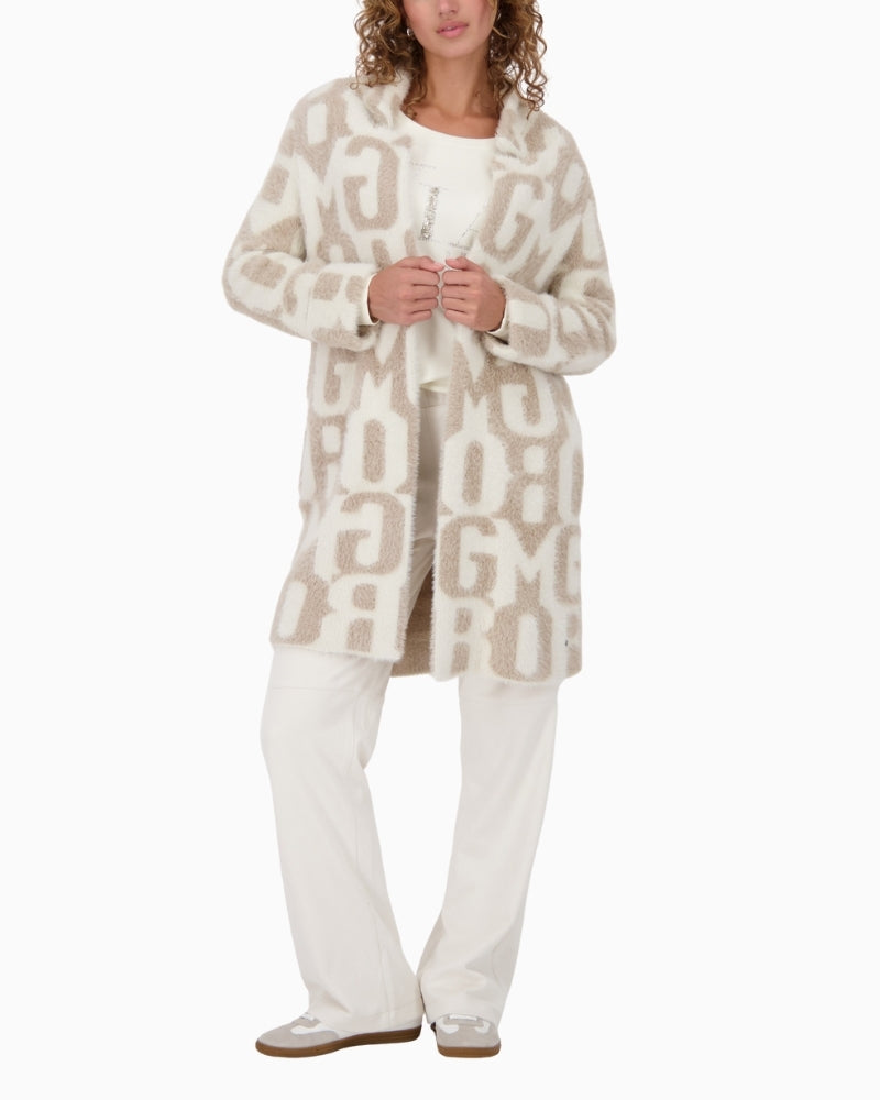 Monari letter print jacket with fluffy texture and lapel collar