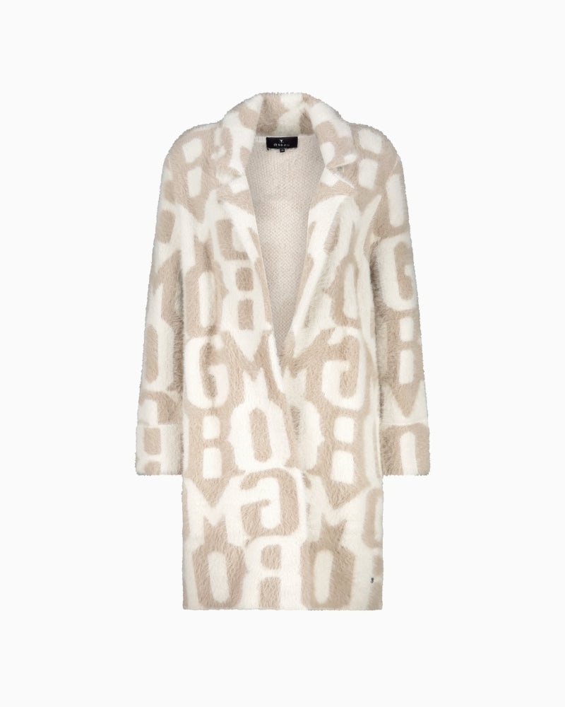 Monari letter print jacket with fluffy texture and lapel collar