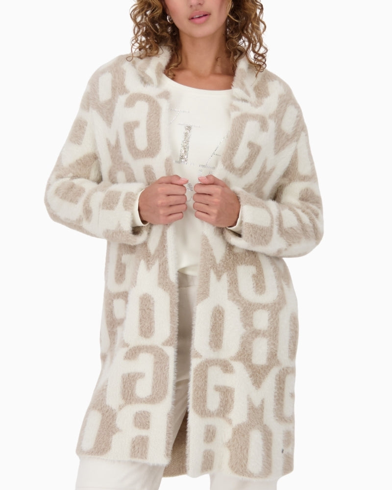 Monari letter print jacket with fluffy texture and lapel collar