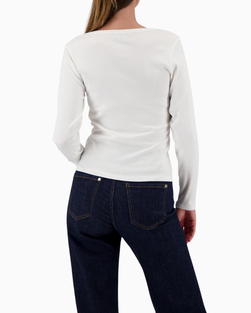 Monari long-sleeve shirt with button placket off white back view – Áines Boutique