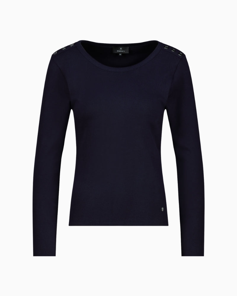 Monari long-sleeve shirt with button placket navy – Áines Boutique