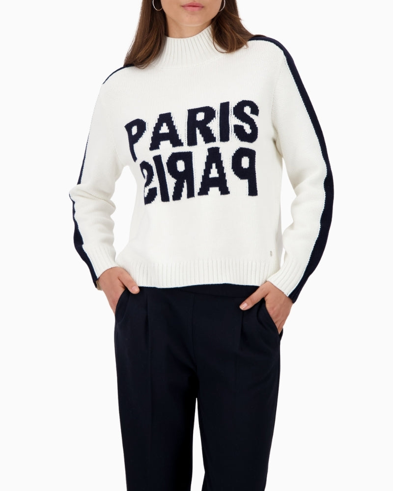 White Monari long-sleeved jumper with decorative button detail