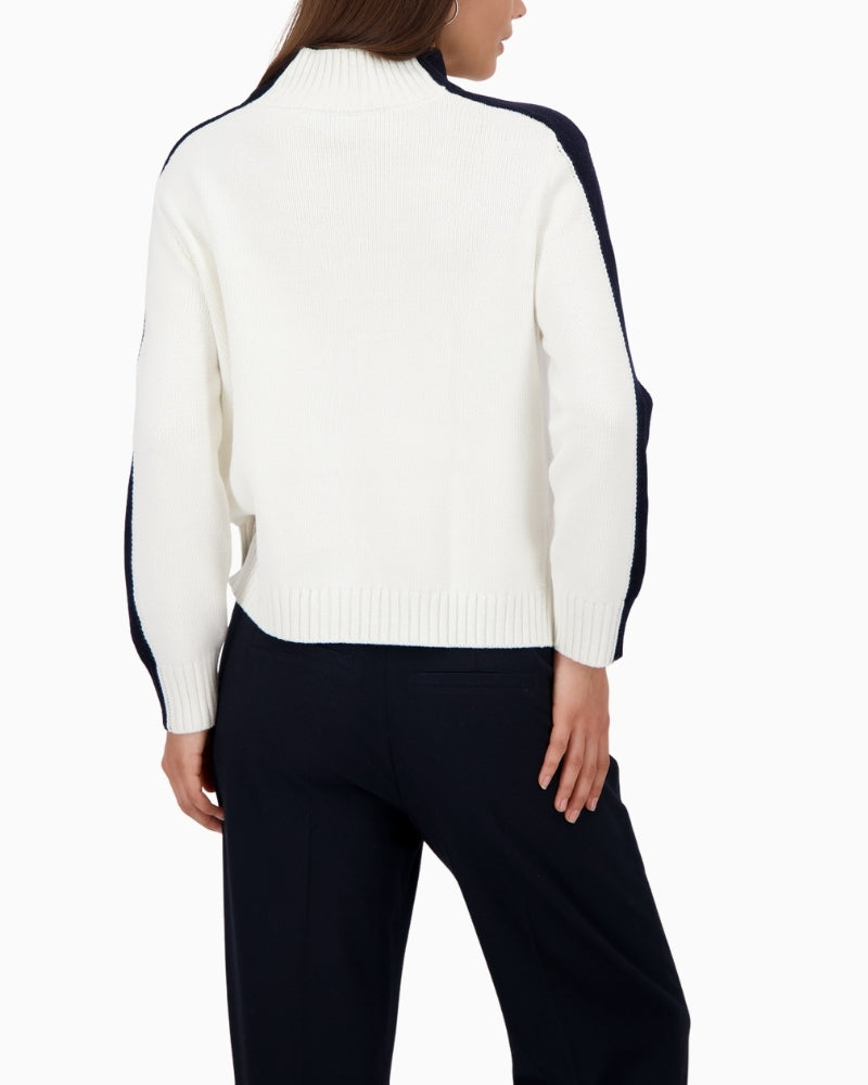 Back view of Monari white jumper with classic knit design