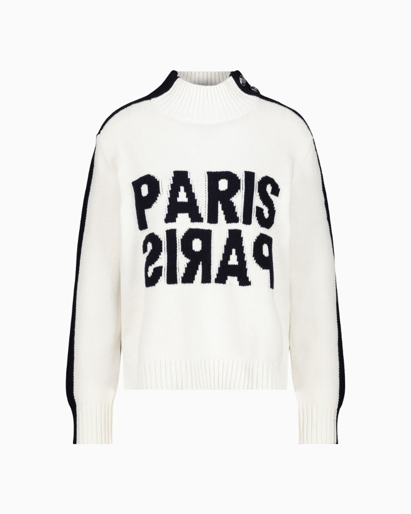 White Monari long-sleeved jumper with decorative button detail