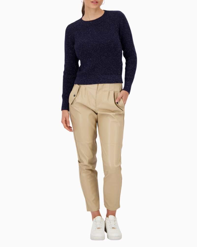 Monari navy cotton sweater with lurex shimmer and round neckline