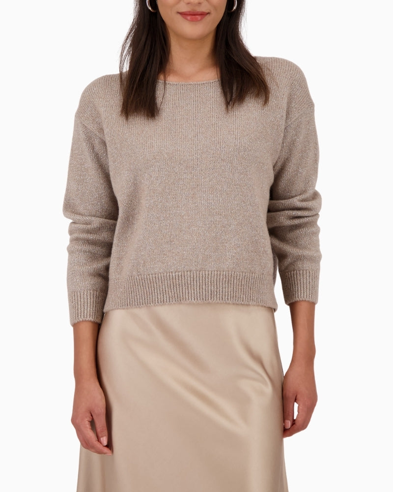 Monari olive lurex sweater with soft wool blend and round neck