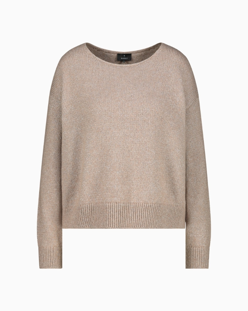 Monari olive lurex sweater with soft wool blend and round neck