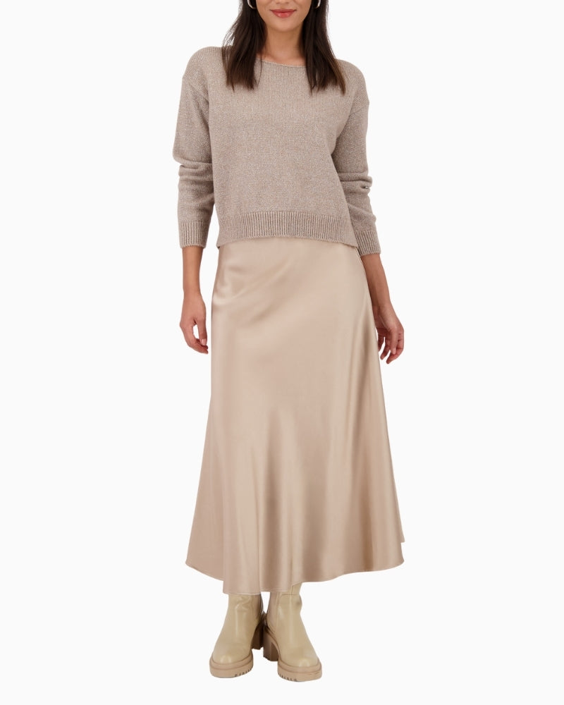 Monari olive lurex sweater with soft wool blend and round neck