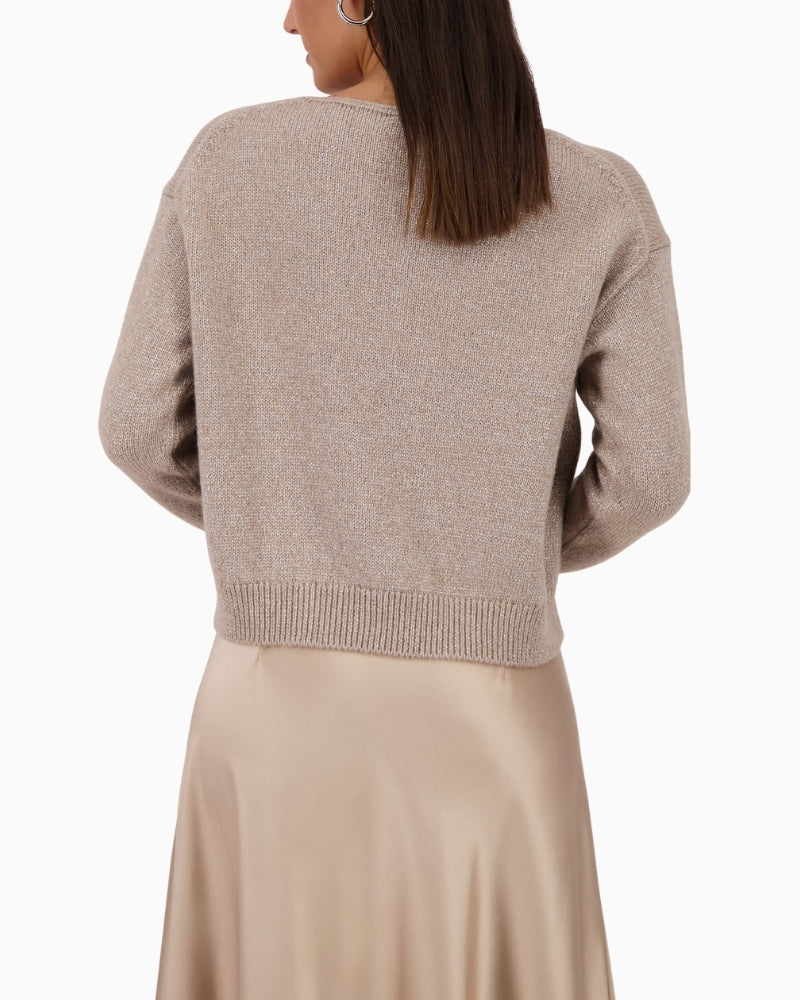 Back view of relaxed-fit Monari lurex sweater with long sleeves