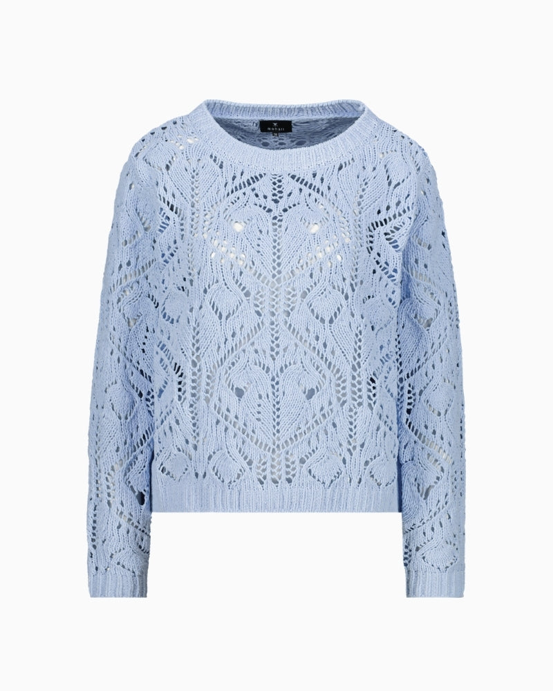 Monari openwork knit jumper light blue product front on white background – Áines Boutique