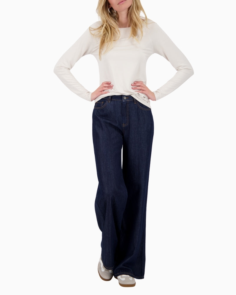 Front view of Monari faux suede trousers with straight-leg and side pockets