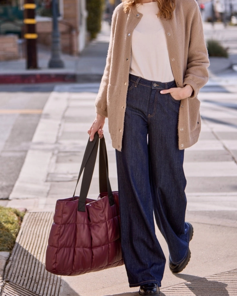 Front view of Monari faux suede trousers with straight-leg and side pockets